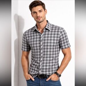 A/X Armani Exchange Black Gray White Plaid Button Down Shirt — Size S